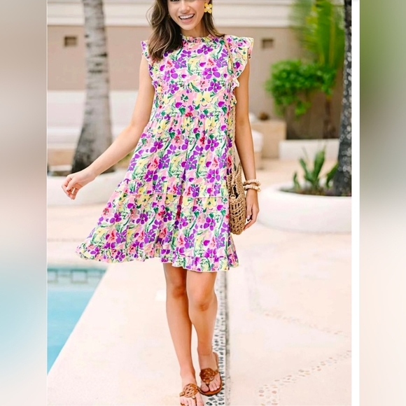 JODIFL Dresses & Skirts - JODIFL Multicolor Floral Babydoll Sleeveless Dress Size Large